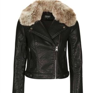 Topshop Faux Fur Biker Jacket